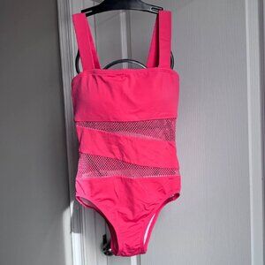 CARMEN MARC VALVO SWIMWEAR with Open-Knit Inserts In Coral Pink - Size 6